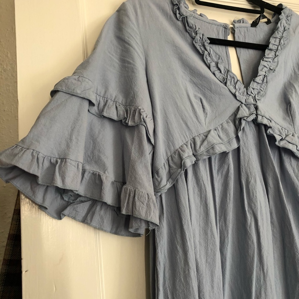 Simplee Blue Ruffle Dress / Small - Picture 2 of 9